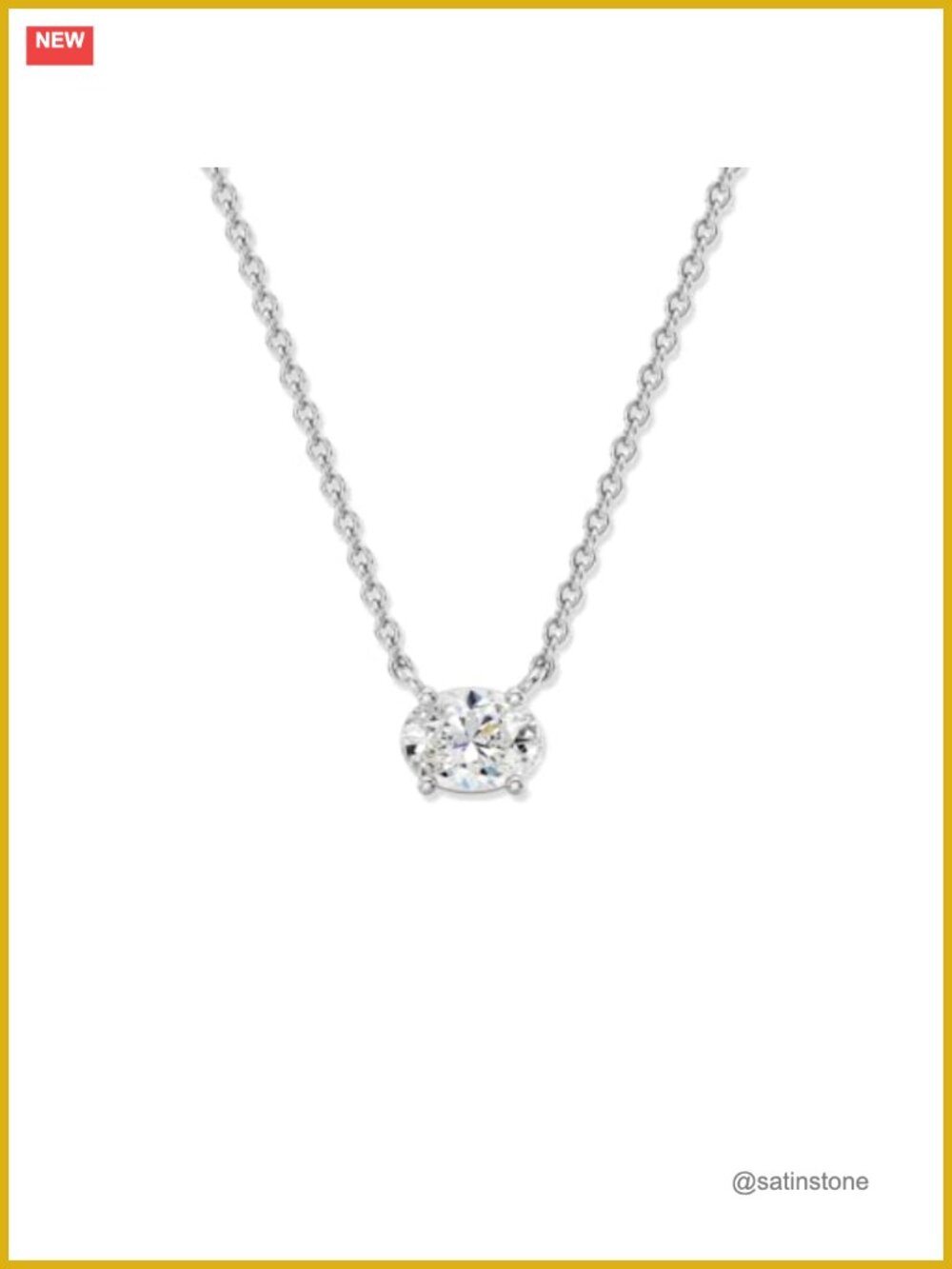 Oval Lab-Grown Diamond Solitaire Pendant Sterling Silver 18" Chain Necklace